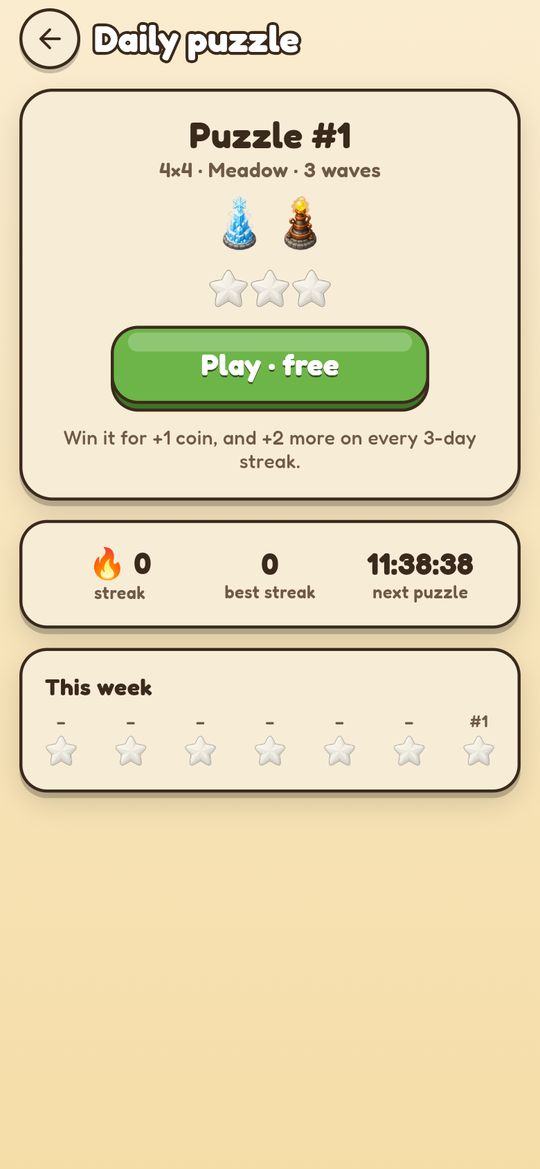 Daily puzzle screen with a streak counter
